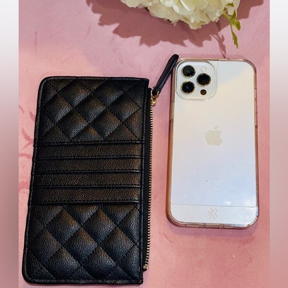 CHANEL Caviar Classic Flat Wallet Pouch Black | Quilted Seam Signature Logo NEW - Picture 6 of 7